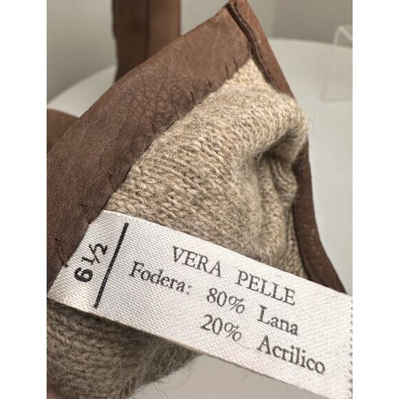 Vtg Women's Soft Leather Brown Wool Lined Gloves Sz 6.5 Made In Italy Winter EC - Picture 2 of 11